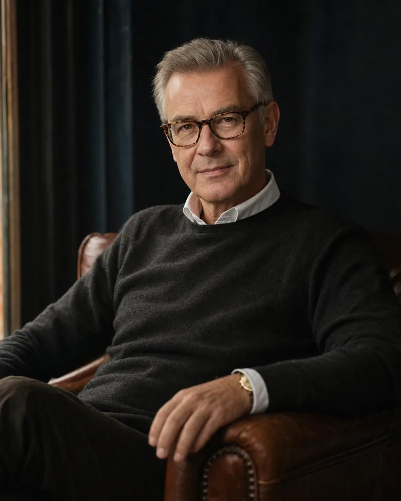 Editorial portrait of Hugh Loxley in his study